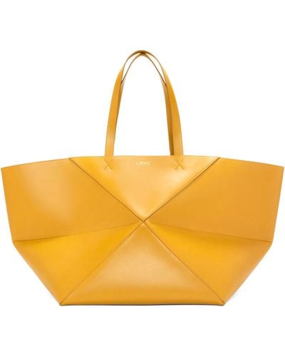 Loewe Extra Large Leather Puzzle Fold Tote Bag - Yellow