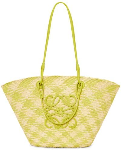 Loewe X Paula's Ibiza Medium Checked Anagram Basket Bag - Yellow