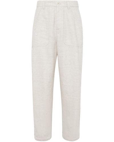 Brunello Cucinelli Linen-silk-wool Cargo Trousers - White