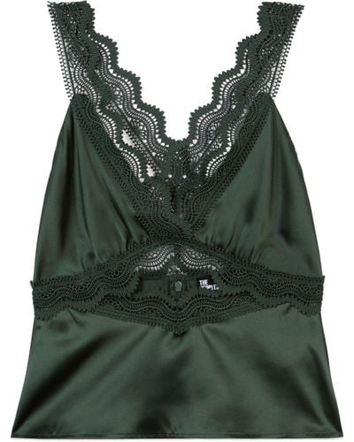 The Kooples Silk-lace Cut-out Top - Green
