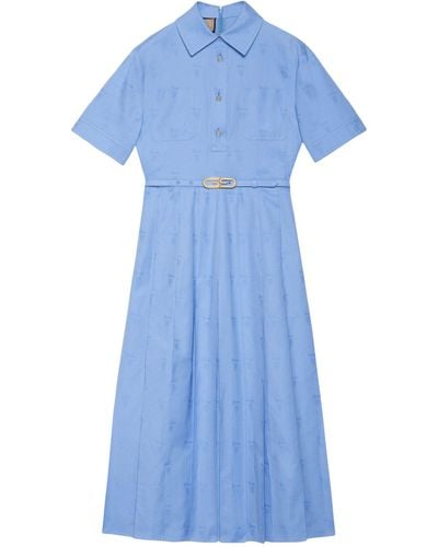 Gucci Oxford Cotton Midi Dress - Blue