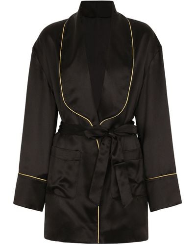 Dolce & Gabbana Silk Belted Robe - Black
