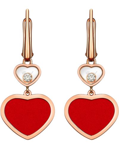 Chopard Rose Gold And Diamond Happy Hearts Earrings - Red