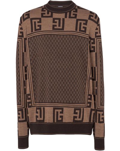 Balmain Merino Wool Mini Monogram Sweater - Brown