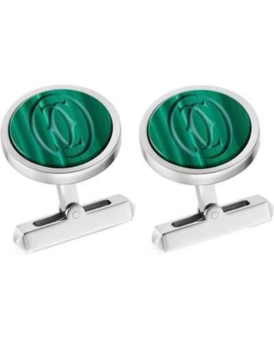 Cartier Sterling Silver And Malachite Double C Cufflinks - Green