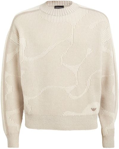 Emporio Armani Jacquard Ribbed Sweater - White