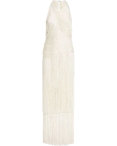 Hervé Léger Draped Fringed Maxi Dress - White