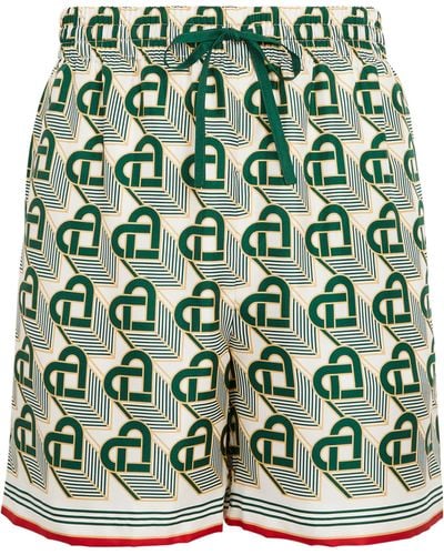 Casablancabrand Silk Heart Monogram Shorts - Green