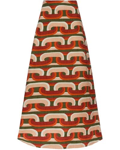 La DoubleJ Cotton Patterned Maxi Skirt - Orange