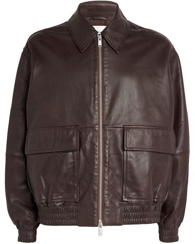 Studio Nicholson Leather Bomber Jacket - Brown