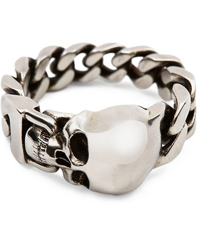 Alexander McQueen Brass Skull Chain Ring - Metallic