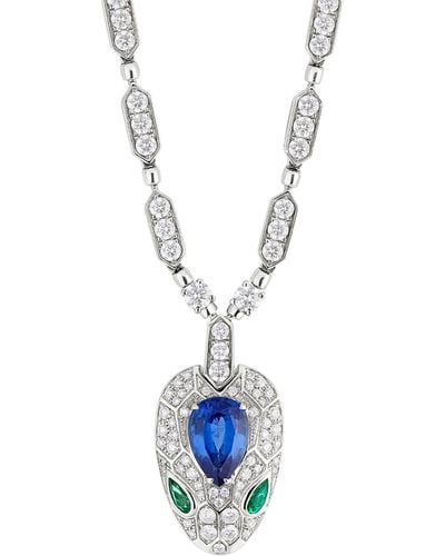BVLGARI White Gold, Diamond, Emerald And Sapphire Serpenti Seduttori Necklace - Blue