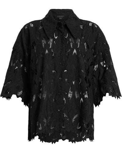 AllSaints Organic Cotton Charli Embroidered Shirt - Black