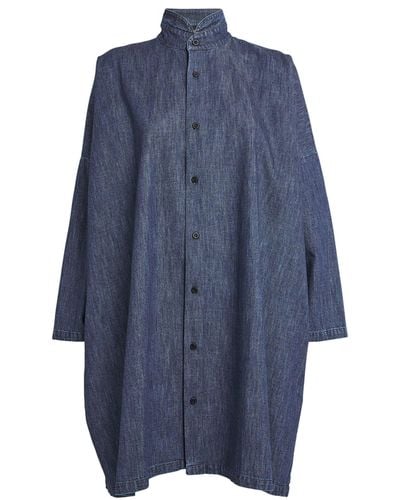 Eskandar Stand-collar Longline Shirt - Blue
