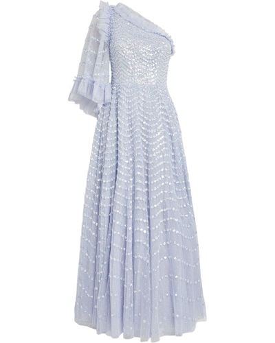 Needle & Thread Recycled Polyester Shimmer Wave Gloss Gown - Blue