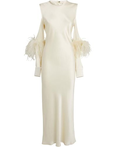 LAPOINTE Feather-trim Cut-out Midi Dress - White