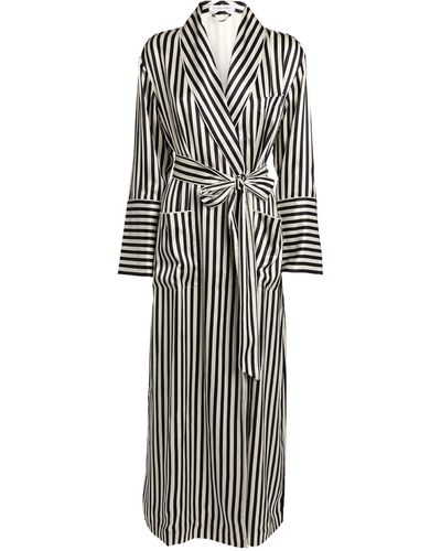 Olivia Von Halle Striped Long Capability Robe - Black