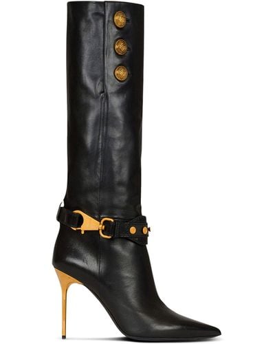 Balmain Leather Robin Knee-high Boots 95 - Black