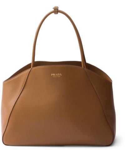Prada Large Leather Tote Bag - Brown