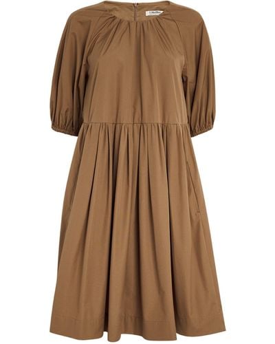 Max Mara Cotton Puff-sleeve Mini Dress - Brown