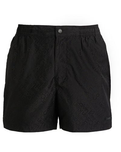 Calvin Klein Tonal-print Swim Shorts - Black