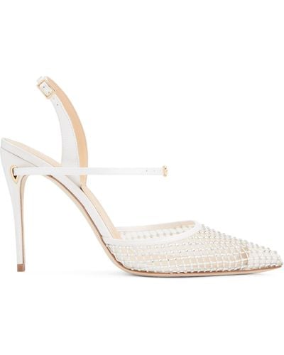 Jennifer Chamandi Crystal-embellished Vittoria Slingback Court Shoes 105 - White