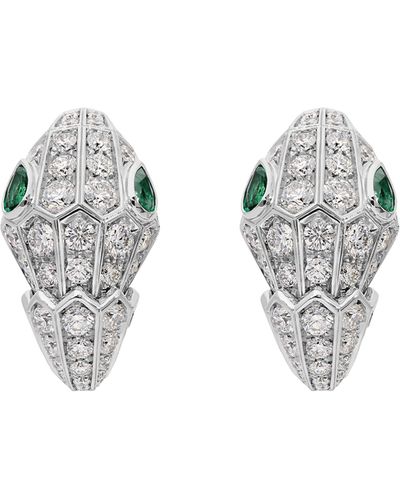 BVLGARI White Gold, Diamond And Emerald Serpenti Earrings - Metallic