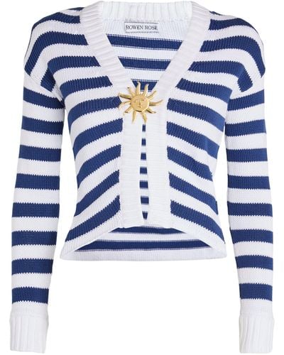 ROWEN ROSE Knitted Striped Cardigan - Blue