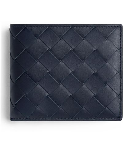 Bottega Veneta Leather Intrecciato Bifold Wallet - Blue