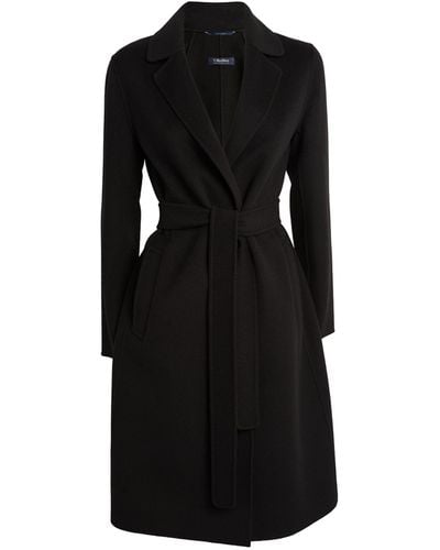 Max Mara Virgin Wool Belted Coat - Black