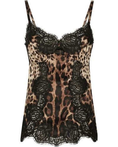 Dolce & Gabbana Leopard Print Lace Camisole - Black