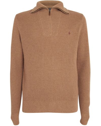 Polo Ralph Lauren Wool-cotton Quarter-zip Jumper - Brown