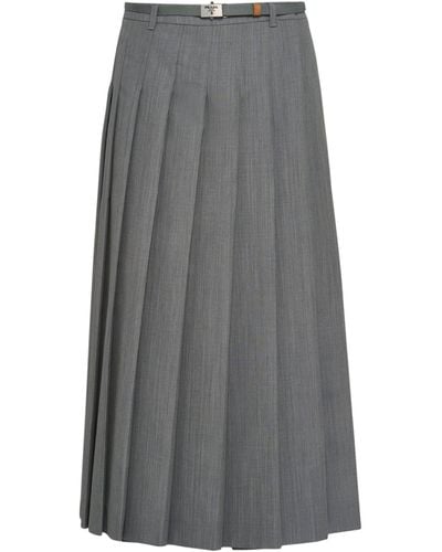 Prada Wool Belted Midi Skirt - Grey