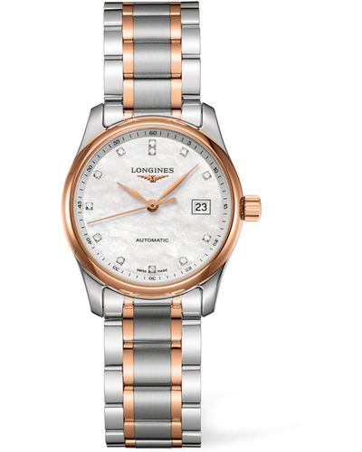 Longines Pink Gold, Stainless Steel And Diamond Master Collection Watch 29mm - White