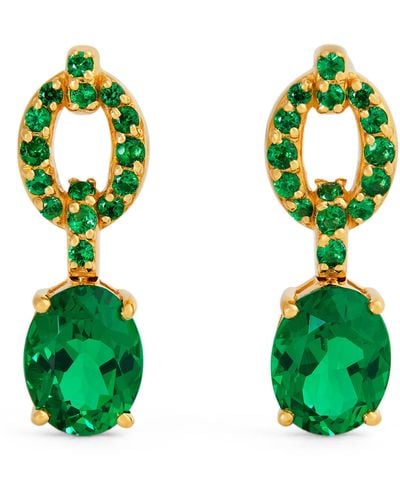 Nadine Aysoy Yellow Gold And Emerald Catena Drop Earrings - Green