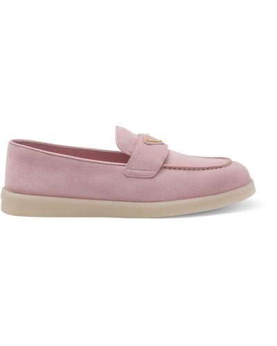 Prada Suede Triangle Loafers - Pink