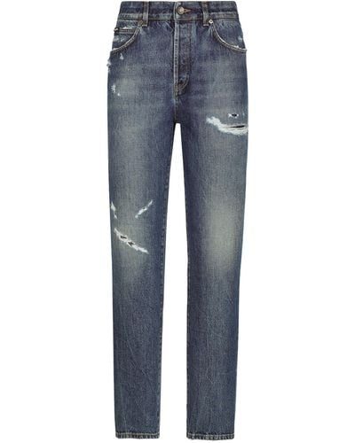 Dolce & Gabbana Ripped Straight-leg Jeans - Blue