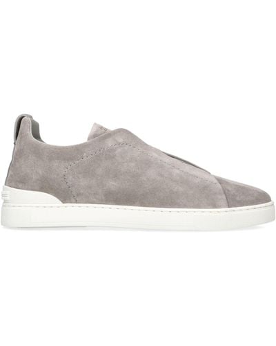 ZEGNA Suede Triple Stitch Sneakers - Gray