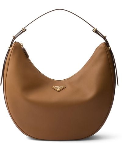 Prada Large Leather Arqué Shoulder Bag - Brown