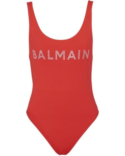 Balmain Logo Swimsuit - Red