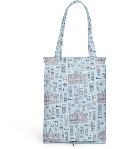 Harrods Recycled London Town Pocket Shopper Bag - Blue