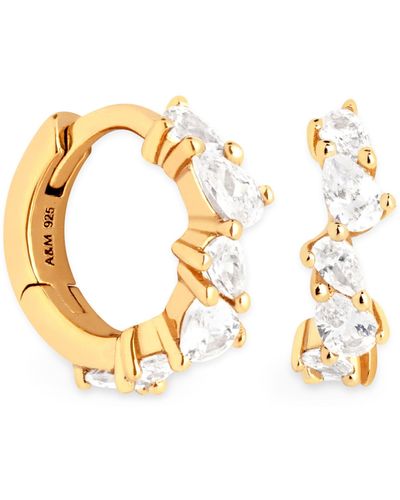Astrid & Miyu Gold-plated Crystal Pear Huggie Earrings - Metallic
