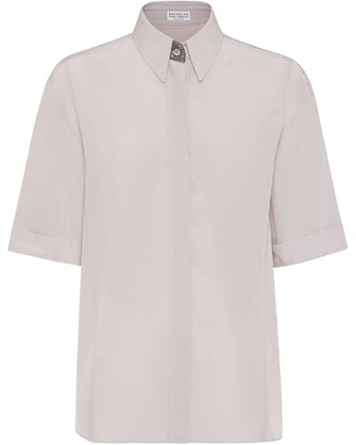Brunello Cucinelli Silk Monili-trim Shirt - White