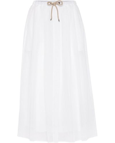 Brunello Cucinelli Cotton Organza Drawstring Skirt - White