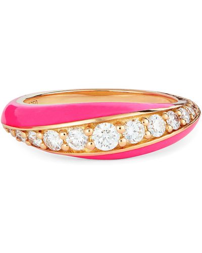 Melissa Kaye Rose Gold, Diamond And Enamel Remi Ring - Pink