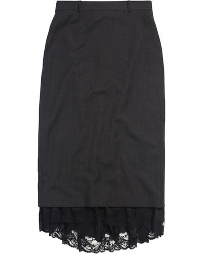 Balenciaga Lace-trim Pinstripe Pencil Skirt - Black