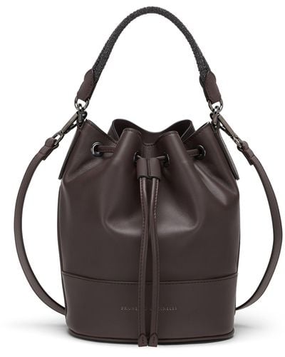 Brunello Cucinelli Leather Monili-strap Bucket Bag - Black