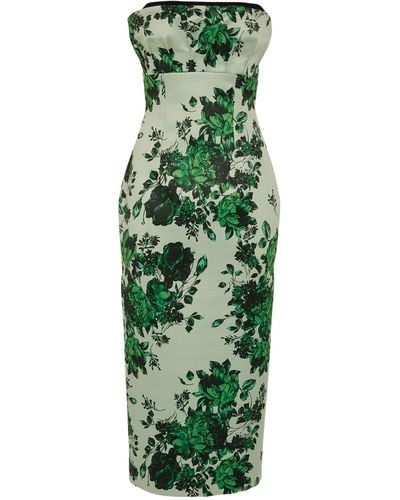 Emilia Wickstead Adalina Strapless Floral-print Taffeta-faille Midi Dress - Green