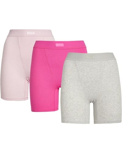 Skims Ribbed Boxer Shorts (pack Of 3) - Pink