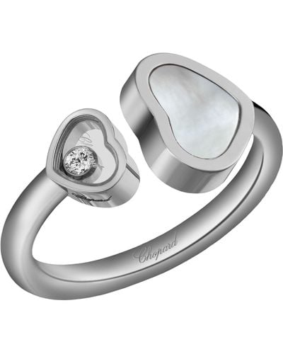 Chopard White Gold And Diamond Happy Hearts Ring - Metallic